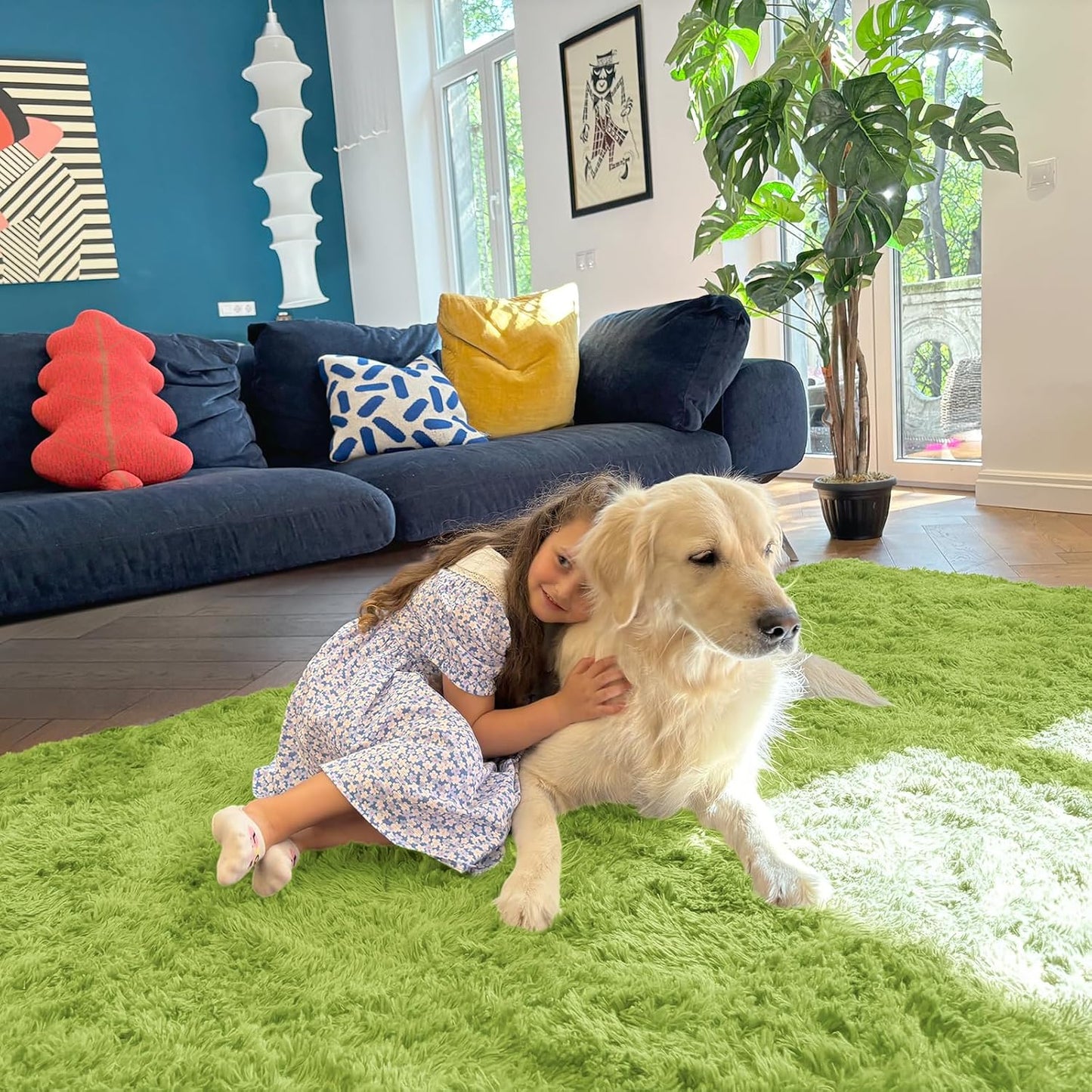 OLANLY Large Area Rug - Soft Fluffy Shaggy Carpet for Living Room & Bedroom | 5x8 Grass Green