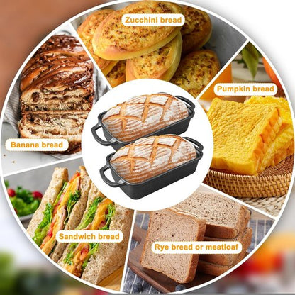 Cast Iron Bread Pan with Lid by [Brand Name] - 2 in 1 Loaf Bakeware for Sourdough & Sandwich Bread - 9×5 Inch Heavy Duty Design