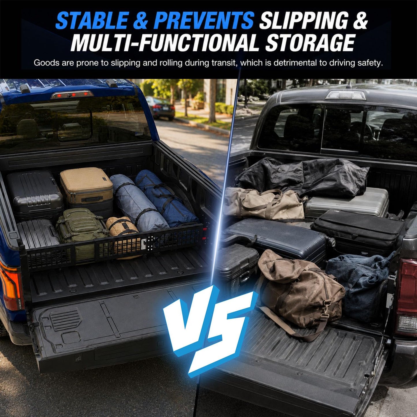 60"-70" Adjustable Truck Bed Divider for Full Size Truck, Cargo Divider for Pickup Truck Bed, MOLLE Panel, Fits Ford F150 Chevy Silverado Gmc Sierra Toyota Jeep Powder Coated Carbon Steel No Drilling