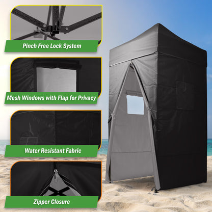 Pop Up Changing Tent - Adjustable 8ft-9ft Height Steel Frame Privacy Tent, Pool Cabana or Portable Changing Room for Camping Toilet or Portable Shower - Camping Essentials by Wakeman Outdoors (Black)