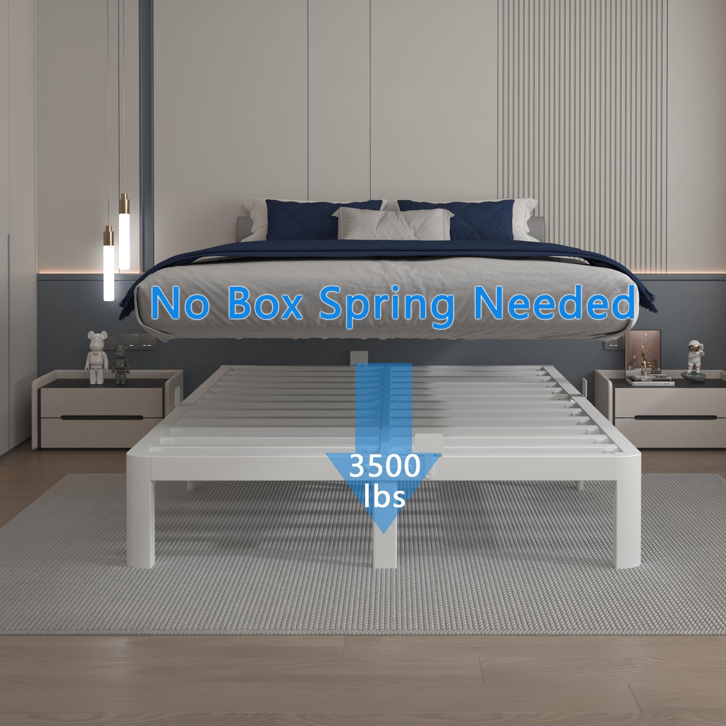 KOSOSO 10 Inch Full Size Bed Frame, White Bed Frame Full with Metal Gaskets, No Box Spring Needed, Rounded Corner Design, Heavy Duty Steel Platform Support,Reserved Holes, Noiseless, Storage Space