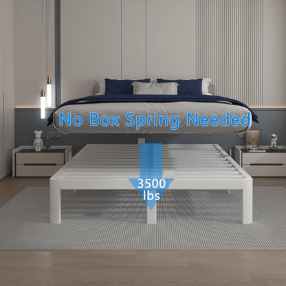 KOSOSO 10 Inch Full Size Bed Frame, White Bed Frame Full with Metal Gaskets, No Box Spring Needed, Rounded Corner Design, Heavy Duty Steel Platform Support,Reserved Holes, Noiseless, Storage Space