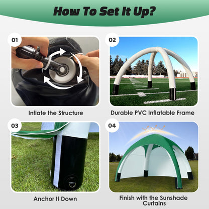 GR8FUN Inflatable Canopy Tent 10x10Ft Green, 2 Removable Sun Curtains & Air Pump Included, Portable Airtight Sun Shelter Canopy for Outdoor Events, Trade Shows and Promotions
