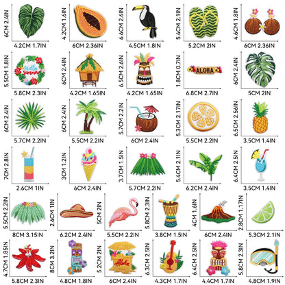 Nicime 32pcs Summer Hawaii Iron/Sew on Patches, Cute Funny Embroidered Applique, Vacation Tour Decration for Clothes, Hat, Bag, Jeans, Dress, Shirt