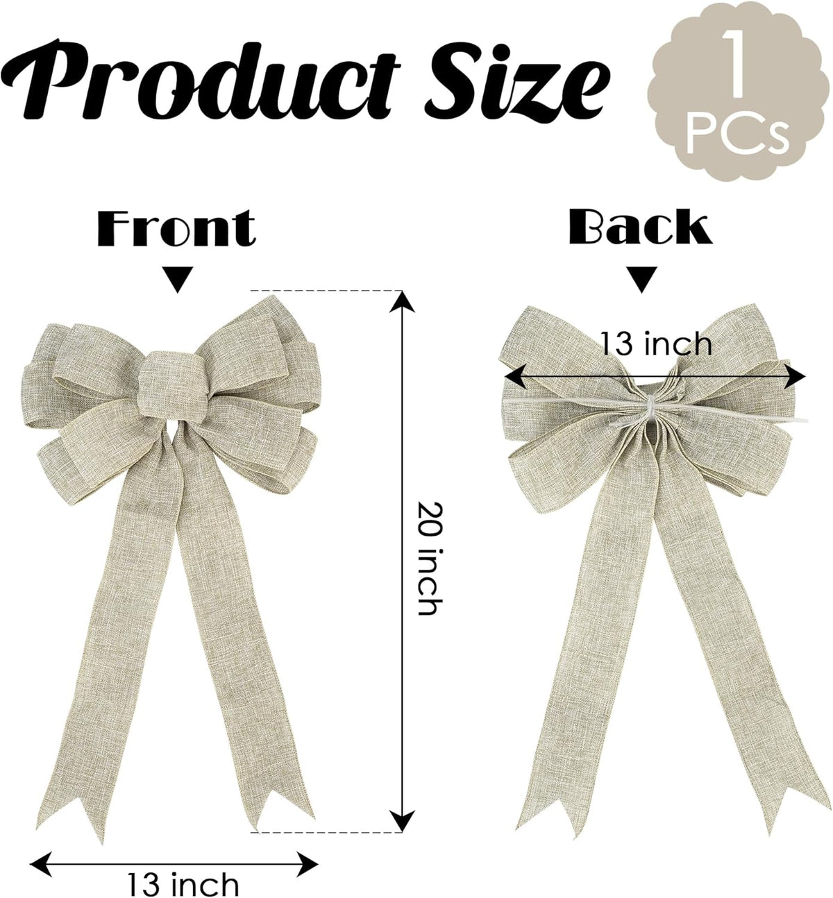 Skiennix 13" Burlap Wired Ribbon Bow | Rustic Christmas Tree Topper & Party Decoration - Large Gift Bow
