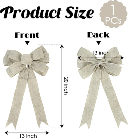 Skiennix 13" Burlap Wired Ribbon Bow | Rustic Christmas Tree Topper & Party Decoration - Large Gift Bow