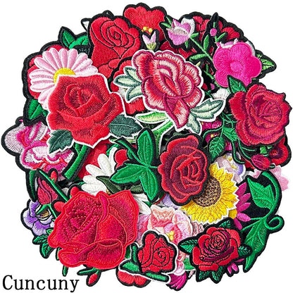 30pcs/1 Box Cuncuny Assorted Flower Cuncuny Kids Girls Patch Sewing on/Iron on Patch Applique DIY Craft Embroidered Applique Patches (Assorted Flowers)
