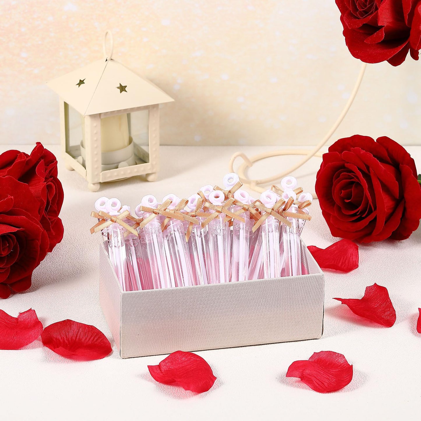 Foilswirl 50 Sets Flower Wedding Bubble Wands Bulk Party Favors White Mini Bubble Stick for Guests Greeting Card Goodie Bag Stuffer Wedding Bubbles for Send off Valentine Gift Celebration Party Supply