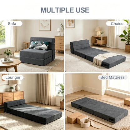 ANONER Fold Out Chair Bed Memory Foam with Pillow Futon Couch Folding Sleeper Chairs, Convertible Chair Bed Dark Gray, Single Size