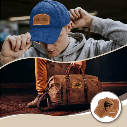 BUVKHMX Faux Leather & Leatherette Hat Patches - 60 Pack Blank Laserable Patches with Adhesive Backing for Customization, Fabric Repair, Sewing & Laser Engraving Supplies (Brown)