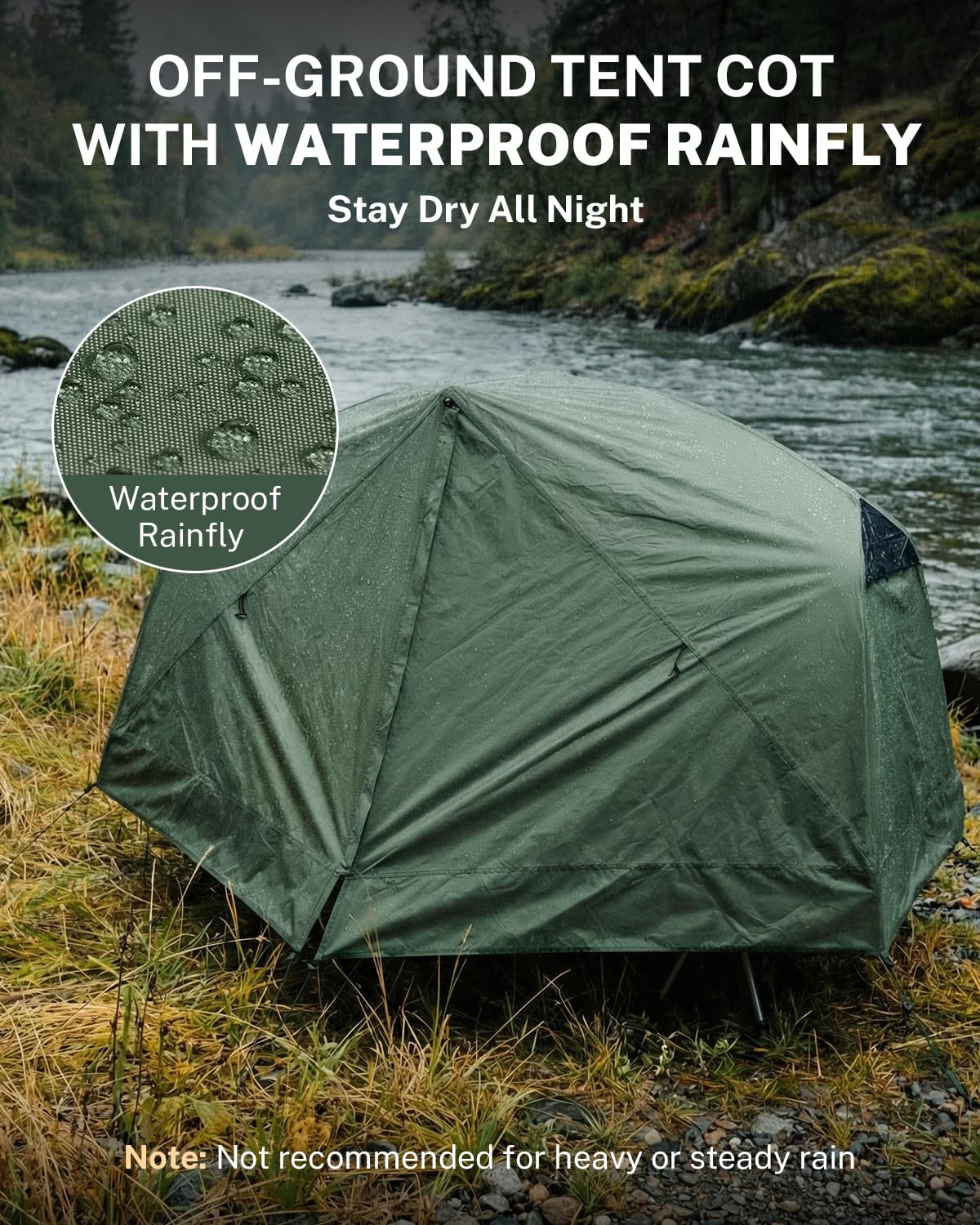 Gonex 31.5“ Camping Tent Cot for Adults, 1-Person Off-Ground Folding Portable Easy Set-up Tent Cot Combo Supports 350lbs for Hiking, Backpacking, Car & Motorcycle Camping - Army Green