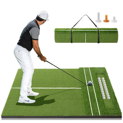RELILAC 5x4ft Golf Mat with Ball Tray, 26mm Thickened Golf Hitting Mats for Backyard, Driving Range, Indoor & Outdoor Practice, Turf Matt with 3 Tees for Chipping Swing Driving Training