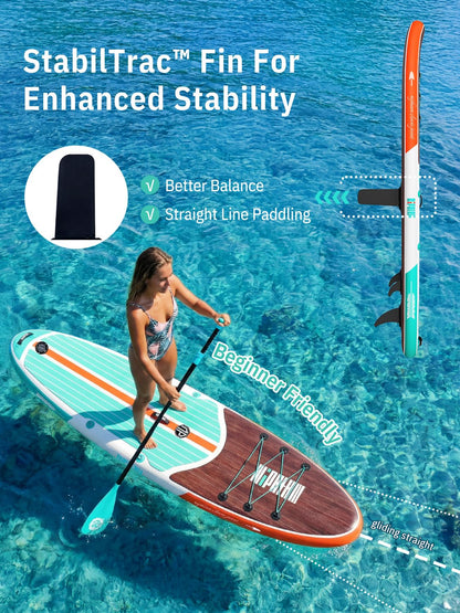Niphean Paddle Board with Seat, 10’6’’ Paddleboard Inflatable Paddle Board with Seat Anti-Slip EVA Deck and StabilTrac Fin, Inflatable Paddle Boards for Adults & Youth of All Skill Levels