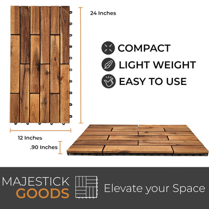 Majestick Goods Interlocking Longboard Deck Tiles, Acacia Wood Interlocking Deck Tiles - Easy Install for Patio Flooring & Walkways with Raised Base Drainage, 24 x 12 x 0.9 in. (12 Count)