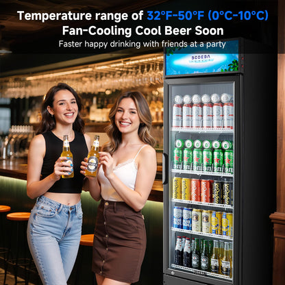 BODEGA BODEGACOOLER 9.0 Cu.Ft Commercial Beverage Refrigerator with Glass Door, Upright Display Merchandiser Fast Cooling Drink Cooler, Digital Thermostat, LED Light – Beat Summer Heat for Game Day.