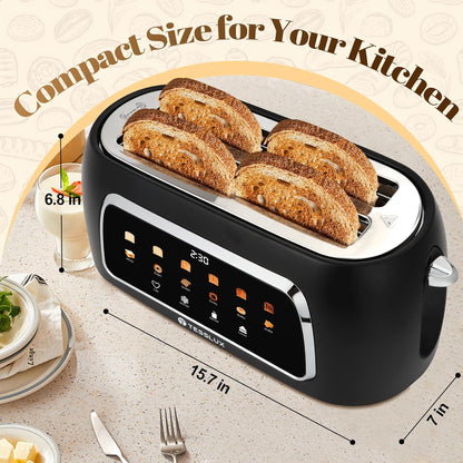 Tesslux 4-Slice Toaster - Touch Screen Control, 1.5" Wide Slots, 6 Browning Levels | Black
