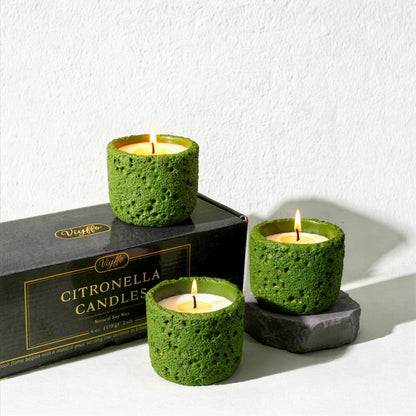 Viyffo 3 Pack Citronella Candles Outdoor, Lemongrass Scented Candle Set, Small 6oz Soy Candle in Green Ceramic Jar, Outdoor Candles for Patio, Deck, Garden, Backyard & Camping Gift (12 Hour Burn Each)