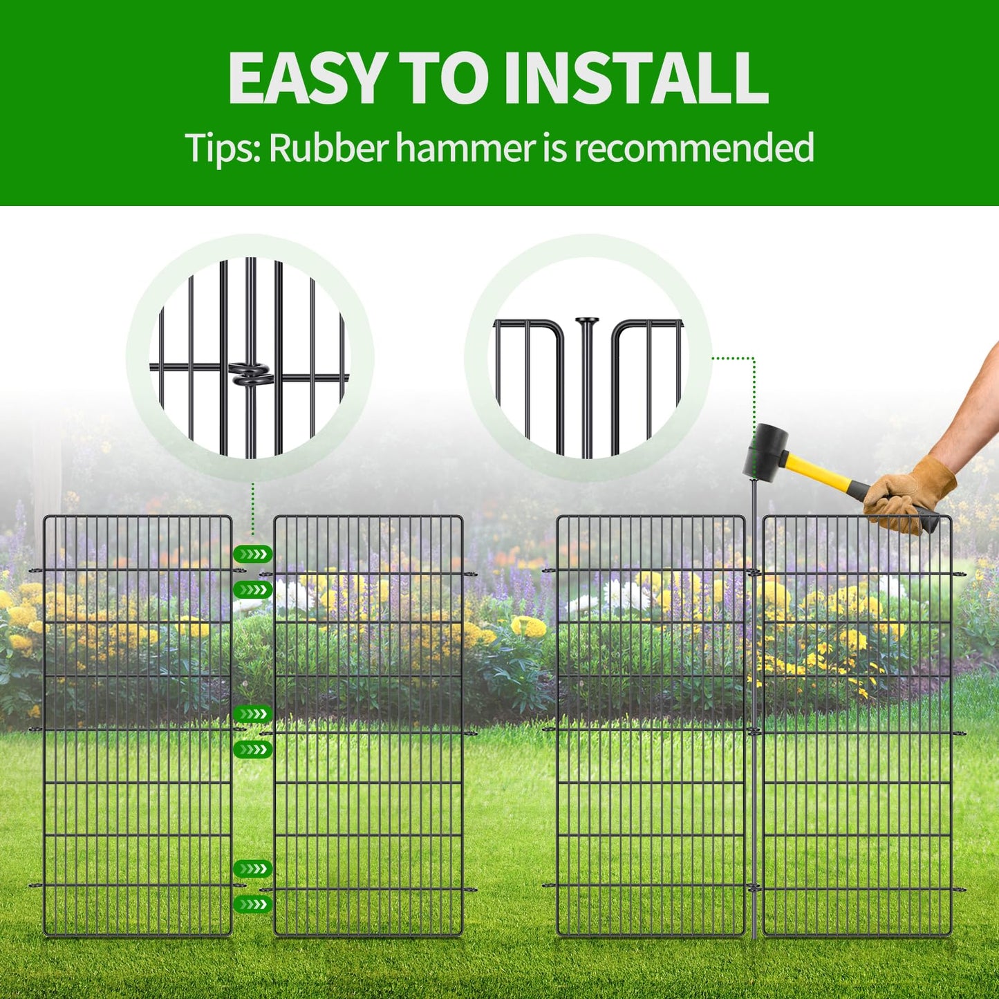 15 Panels No Dig Decorative Garden Fence - 48 in (H) x 21 ft (L), Tall Garden Fences - Dog Fence Outdoor for Yard, Rustproof Metal Animal Barrier Ground Stakes Fencing for Garden, Patio