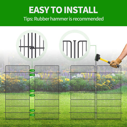 15 Panels No Dig Decorative Garden Fence - 48 in (H) x 21 ft (L), Tall Garden Fences - Dog Fence Outdoor for Yard, Rustproof Metal Animal Barrier Ground Stakes Fencing for Garden, Patio