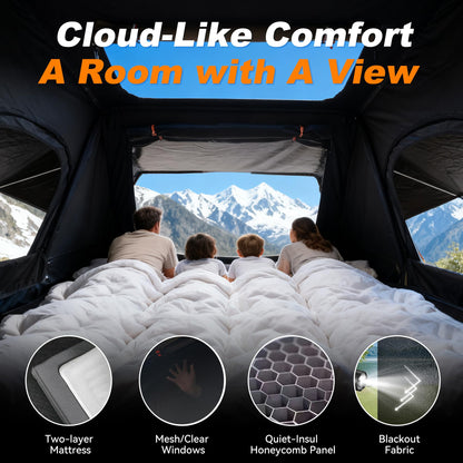 Bayati Rooftop Tent Hard Shell, Easy Set Up Pop Up Large Tent for 2-3 Person & Family Camping, Windproof Waterproof UV-Resistant Blackout Privacy 4 Season Tents for Truck, Jeep, SUV, Van, Trailer