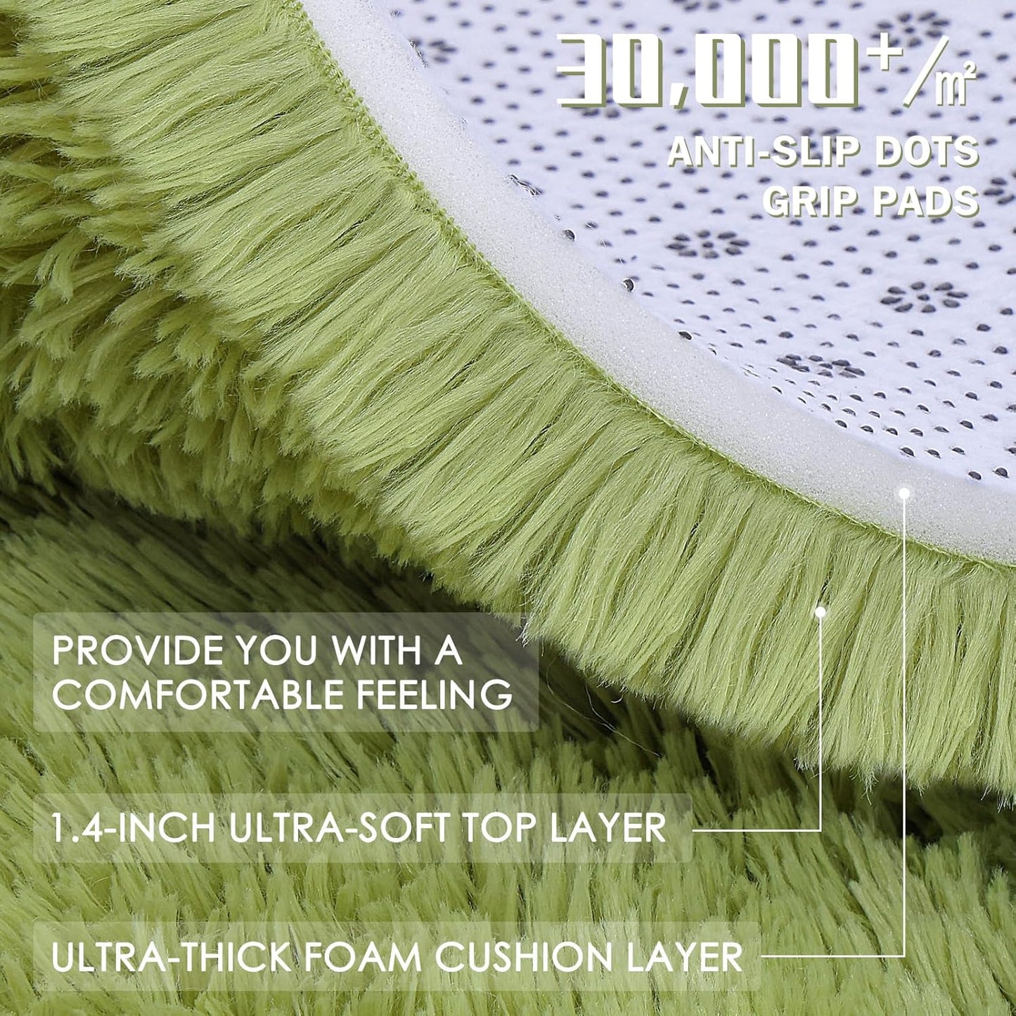 OLANLY Round Grass Green Area Rug - Soft, Fluffy, Machine Washable 4 ft Circle Carpet for Bedrooms & Nurseries