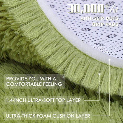 OLANLY Round Grass Green Area Rug - Soft, Fluffy, Machine Washable 4 ft Circle Carpet for Bedrooms & Nurseries
