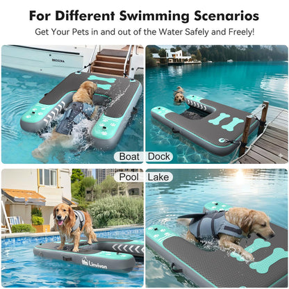 Linvivon Inflatable Dog Boat Ramp for Dogs Up to 240 lbs, Inflatable Dock Floating Platform with Anti-Slip EVA Foam Safe & Easy Water Access, Dog Ramp for Boat, Pools, Lakes, Boats, Docks, Green