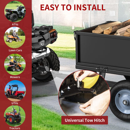 YITAMOTOR 500lbs Heavy Duty ATV Trailer Steel Dump Cart, Tow Behind Utility Dump Trailer with Removable Sides for Riding Lawn Mower Tractor, Black Utility Dump Trailer for Garden & Yard Work