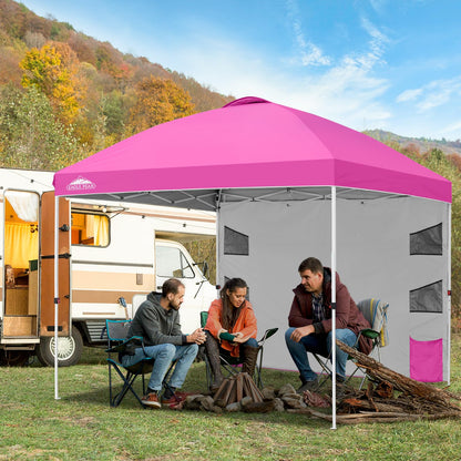 EAGLE PEAK Commercial Canopy 10x10 with Sidewall Storage, Easy OnePerson Setup Pop Up Canopy Tent with Roller Bag, Stakes, Ropes, and Weight Bags, Pink