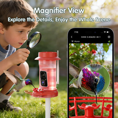Humbirdy Hummingbird Feeder with Camera, 4K Ultra HD Video at 30fps, 10x Slow-Motion at 120fps,1.9in Closer Focus, No Subscription,Leak Proof, Ant Moat,Solar Powered, 2.4G&5G Wi-Fi,Bird Lover Gift