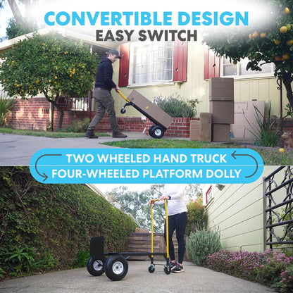 Simpli-Magic 2 in 1 Convertible Hand Truck and Dolly, 800LBS – Heavy-Duty Moving Dolly Cart with 10" Flat Free Rubber Wheels & Handle