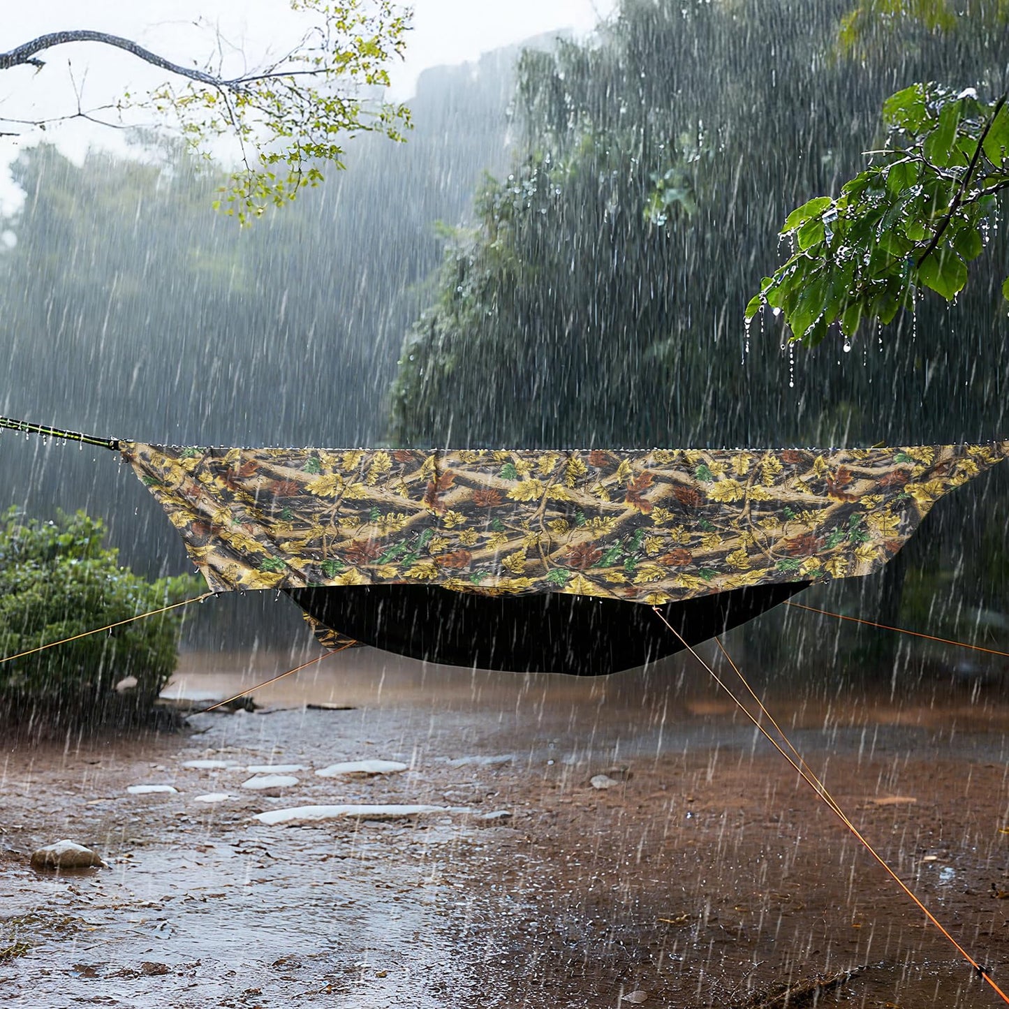 Night Cat Camping Hammock Tent: Lightweight Portable 4 in 1 Hammock with Rain Tarp and Mosquito Net for Adults Hiking Jungle Outdoor Camouflage