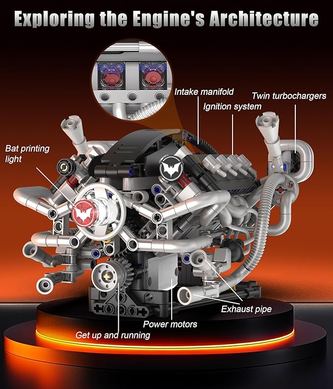 Mini V8 Engine Model Kit That Runs 770PCS Motorized Building Set for Adults with Lights STEM Construction Engineering Toy DIY Project Gift for Men and Teens
