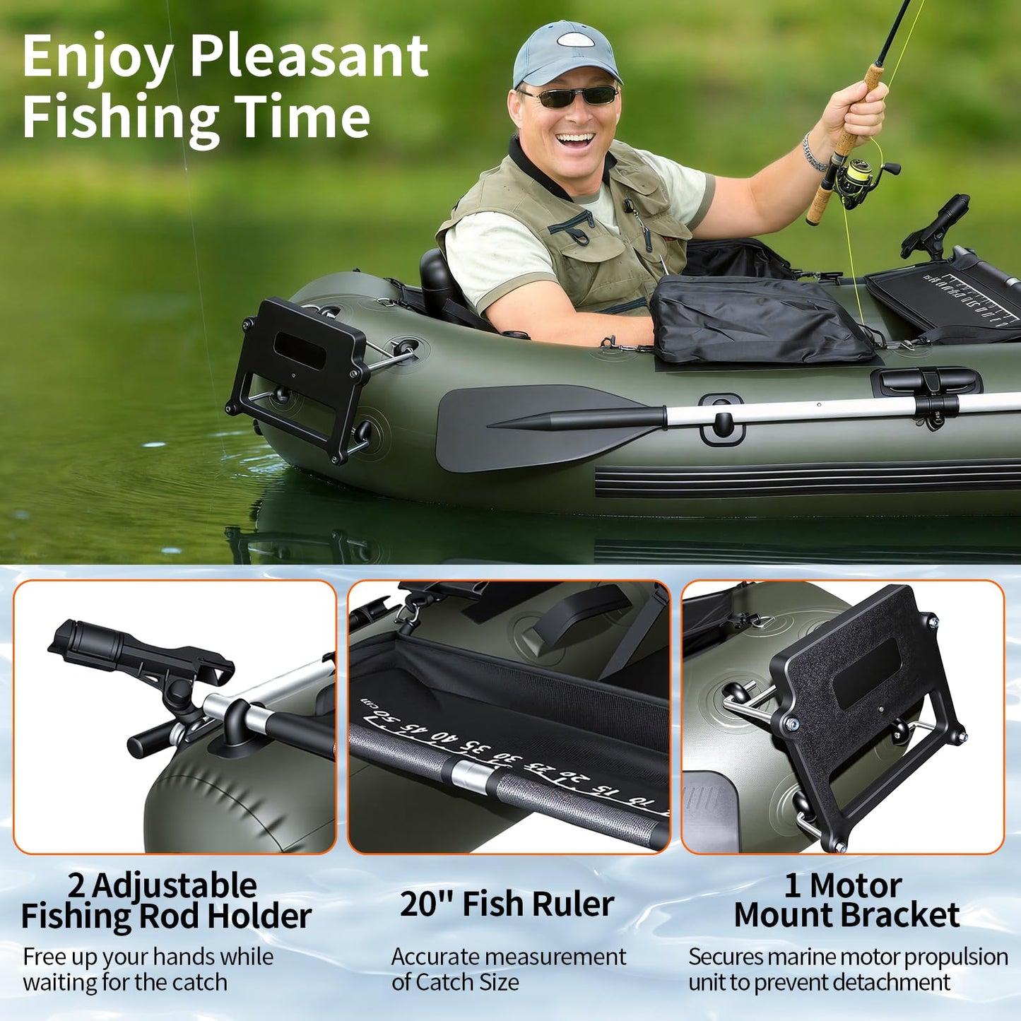 Xproutdoor Fishing Float Tube, Belly Boat Fishing with Pump, Fish Ruler, Adjustable Straps, Storage Pockets, 2 Oars, 2 Rod Holders, Motor Bracket Inflatable Float Tube for 330 LBS Load Capacity