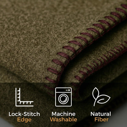 Wool Camping Blanket – 70% Wool Heavy-Duty Military Style Throw, Warm & Washable, Fire Retardant Cover for Emergency, Survival & Outdoor Use – Perfect for Camping, Car, Home & Hiking, Olive 62x84