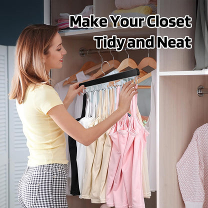 NECAMOCU Bra Hanger - Premium Wooden Closet Organizer with 36 Foldable Hooks | Space-Saving Design in Black