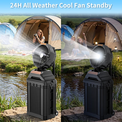 WESTTREE Misting Fan Portable with 15L Large Bucket, 4-in-1 Mist 8 Modes Spray Fan with Retractable Handle & Oscillating Outdoor Camping Fan,36H Runtime, 4-Level Wind Speed/Lighting for Tent