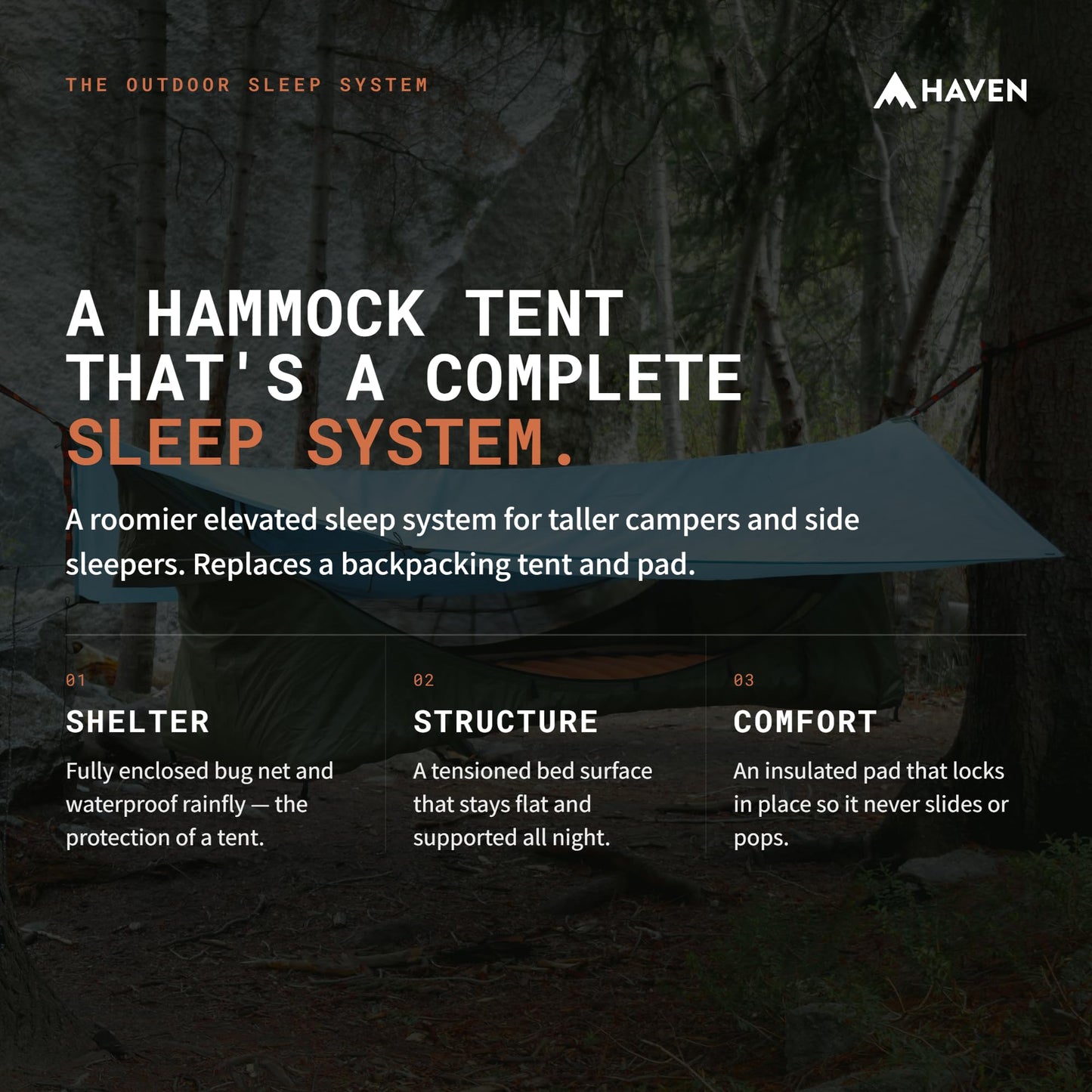 Haven Tent XL Lay-Flat Hammock Tent (Sky Blue) – Large Hammock Tent w/Mosquito Net – Includes Insulated XL Pad & Waterproof Rainfly
