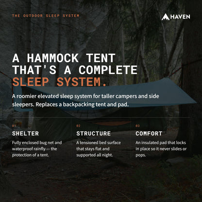 Haven Tent XL Lay-Flat Hammock Tent (Sky Blue) – Large Hammock Tent w/Mosquito Net – Includes Insulated XL Pad & Waterproof Rainfly
