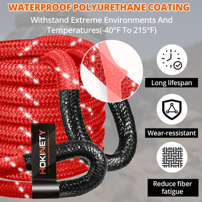 Kinetic Recovery Tow Rope - 1.26" x30FT 55000LBS Reflective Heavy Duty Snatch Strap Kit with Soft Shackles for Offroad Pulling Truck SUV UTV ATV Car Jeep - Red