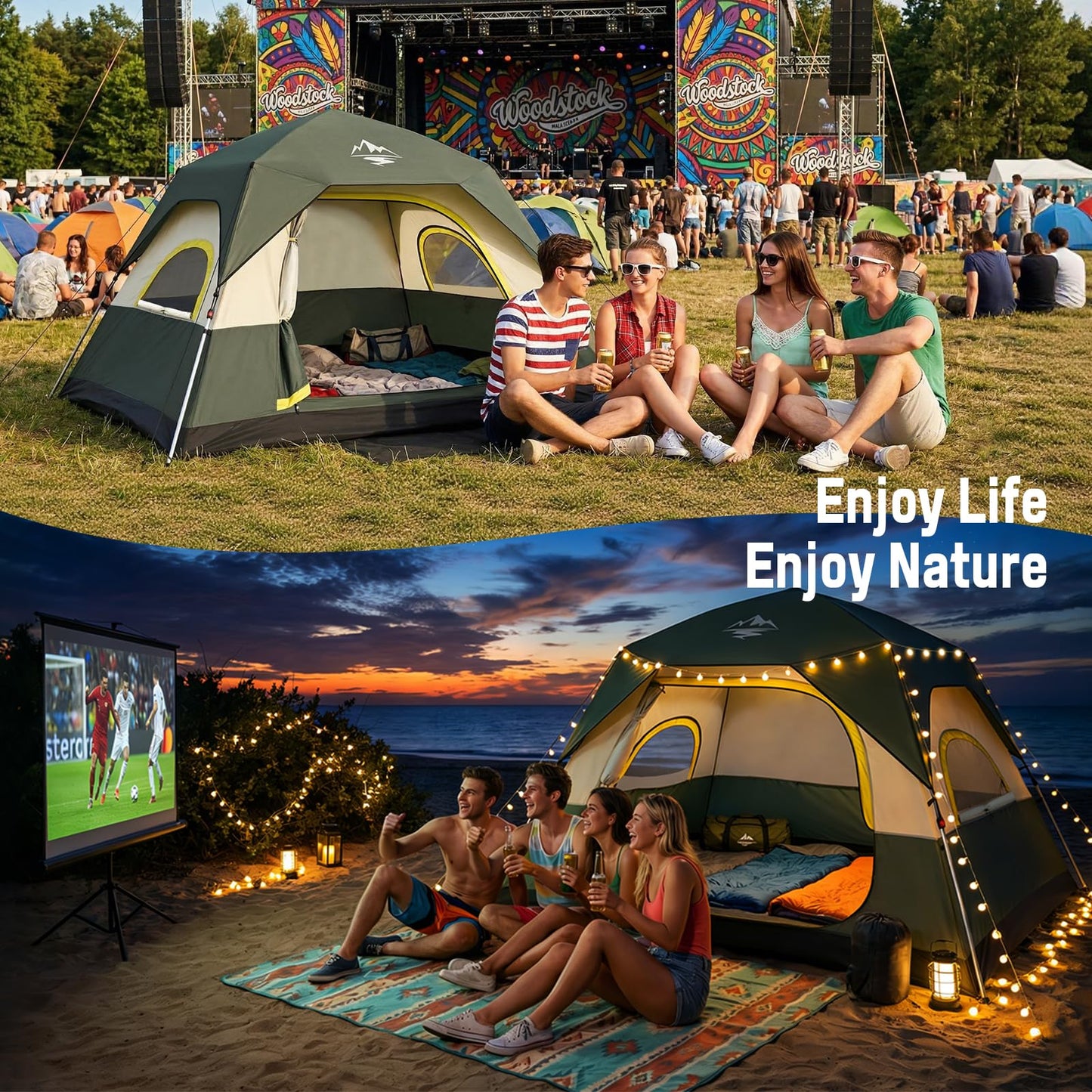 Tent 4 Person Tents for Camping - Instant Cabin Tent Setup in 50 Seconds with Rainfly & Windproof, Portable Pop Up Tents with Carry Bag for Family Outdoor Camping & Hiking
