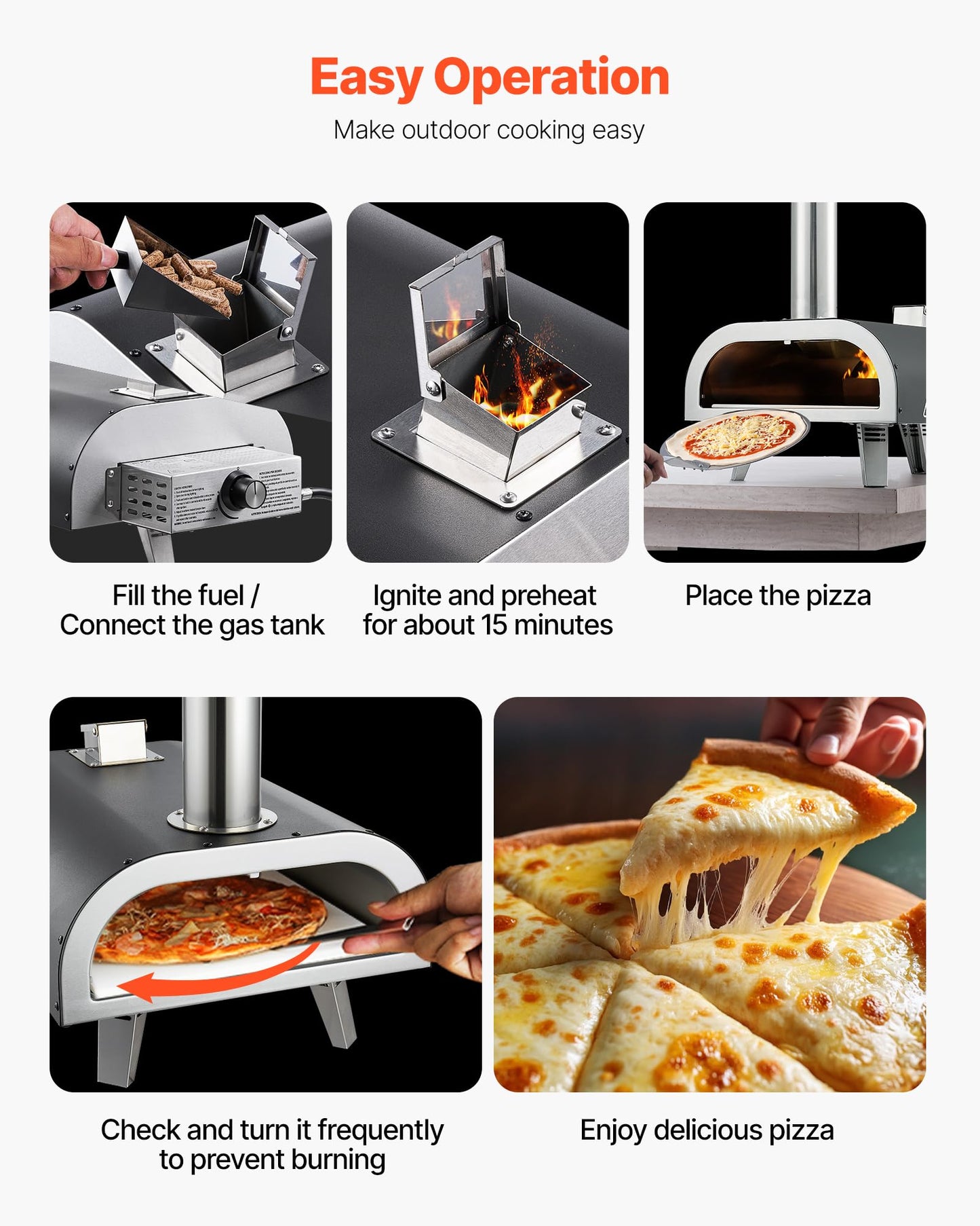 VEVOR Dual Fuel Pizza Oven Outdoor, 12 in Wood Fire & Propane Gas Pizza Ovens, Portable Pellet & Propane Pizza-Maker with Thermometer, Multi Fuel Pizza-Cook for Outside Patio Camping & Backyard
