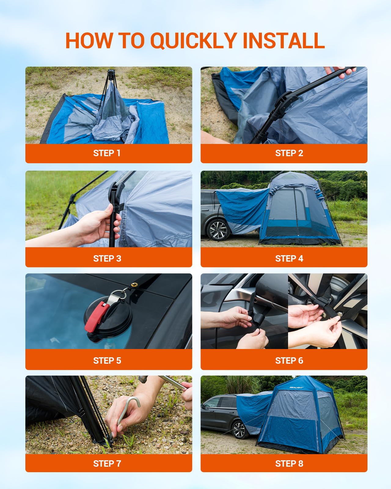 SUV Tent for Camping, Easy Set Up Tent Pop Up 6 Person Car Tailgate Tent with Rainfly for Travel Outdoor, Weather Resistant Waterproof PU3000mm, 2 in 1 Use 10FT(L) x8FT(W) x7.2FT(H)