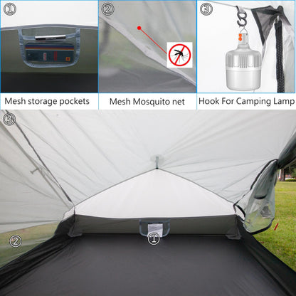 Ultralight Waterproof Tent, Double-Layer Three-Season Backpacking Tent for 1-Person Camping, Kayaking, Climbing, Hiking, Weighing in at only 2 pounds for The Tent (Grey)