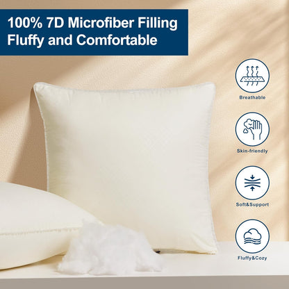 Skiennix 18 x 18 Throw Pillow Inserts - Soft Plush Virgin Fiber Filling | Decorative Couch Sofa Bed Pillows - White, Pack of 2