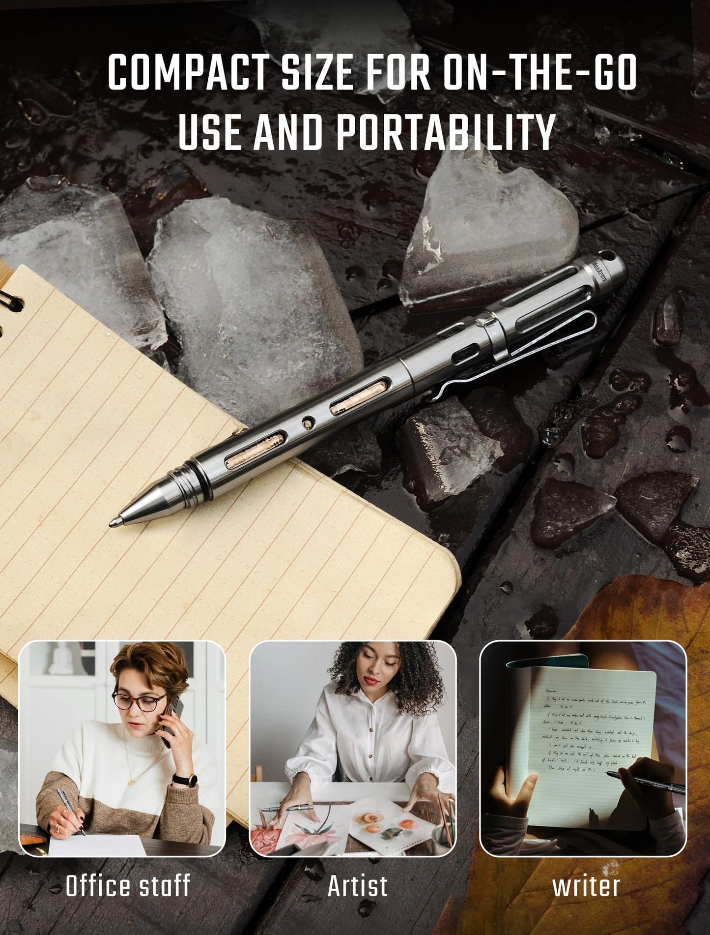 MecArmy TPX25 Titanium Luxury Pen, Edc Keychain Pen with Unique Anti-Tilt Shell Fluorescent Bar Pocket Clip for Office Writing, Waterproof Multitool with Glass Breaker for Emergency gifts (PVD Blue)