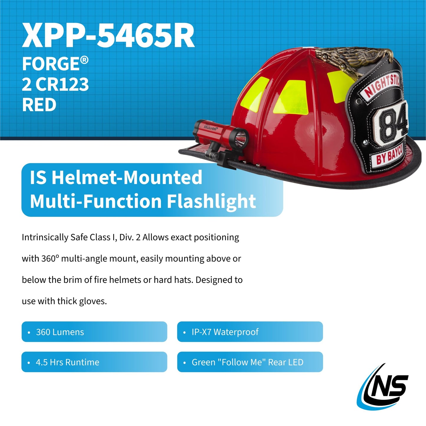 Nightstick XPP-5465R Forge™ Intrinsically Safe Helmet-Mounted Multi-Function Flashlight, Red