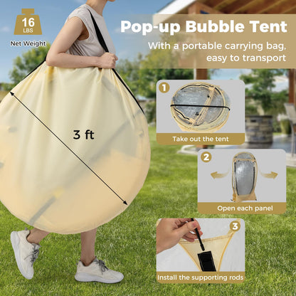 Tangkula Pop Up Bubble Tent, 9.5x9.5 Ft Oversize Outdoor Dome Tent for 4-6 People with 16 Stakes, 8 Wind Ropes, 8 Sandbags, Carrying Bag, Weatherproof Clear Tent for Winter Cold Protection, Camping