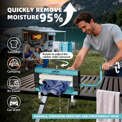Clothes Wringer - Manual Hand-Crank Rotary Heavy-Duty Dryer with Thick Drum to Remove Moisture from Towels, Jeans, and Suede - Portable for Off-Grid, RV Camping, Emergency Prep