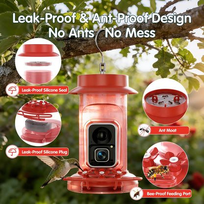 Humbirdy Hummingbird Feeder with Camera, 4K Ultra HD Video at 30fps, 10x Slow-Motion at 120fps,1.9in Closer Focus, No Subscription,Leak Proof, Ant Moat,Solar Powered, 2.4G&5G Wi-Fi,Bird Lover Gift